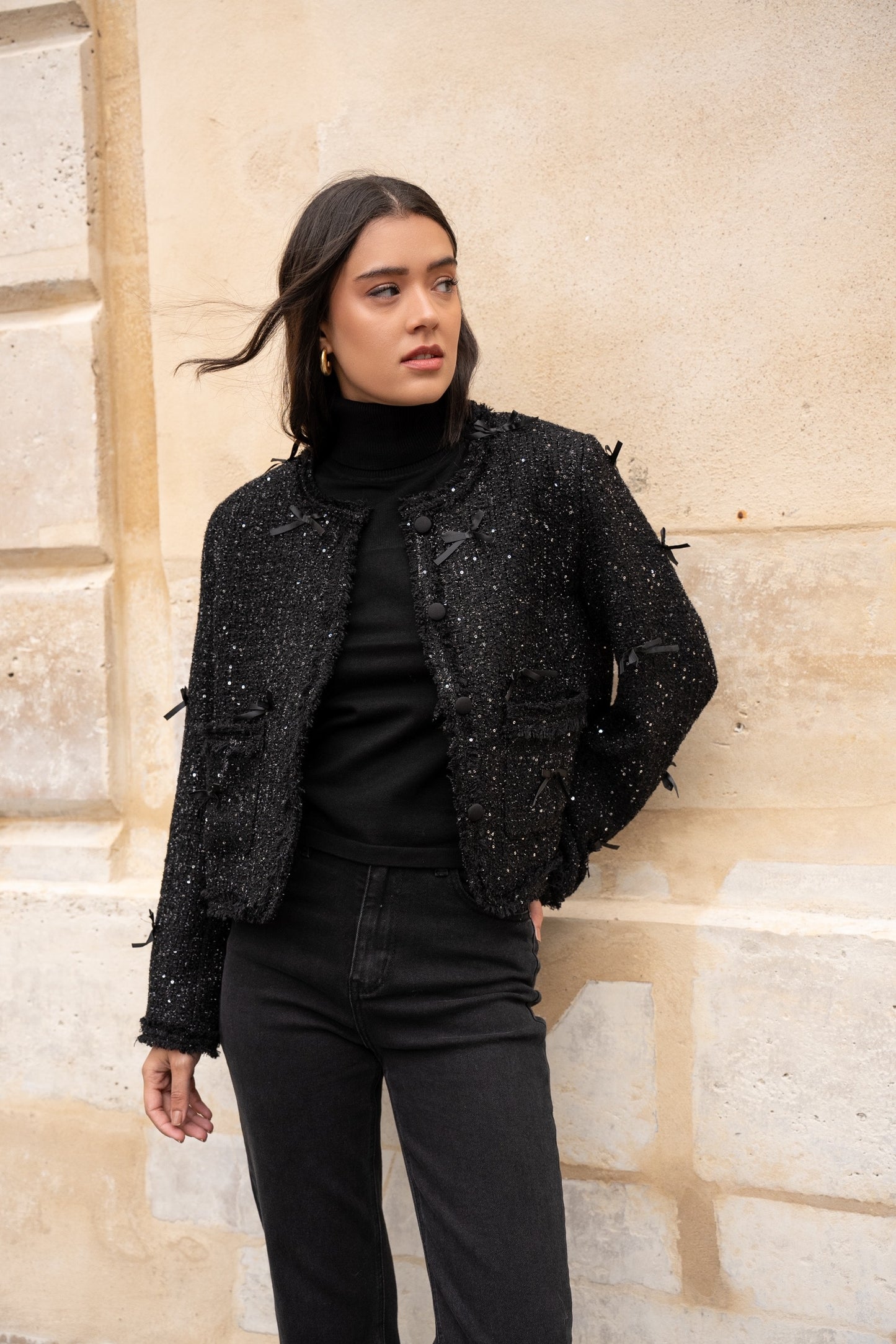 Chaqueta Bijou de tejido Fantasía de Tweed con lazos