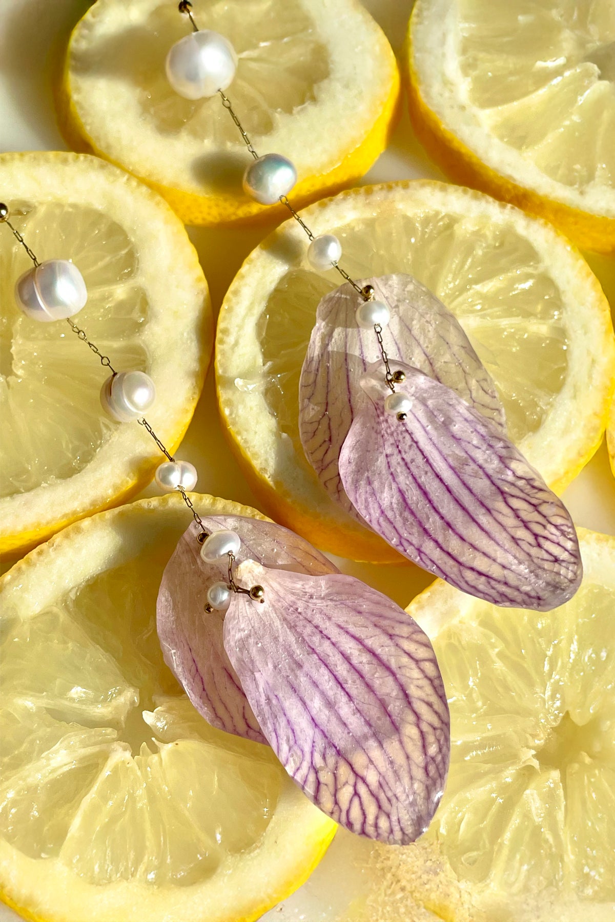 pendientes París orquídea natural morada perlas de agua dulce acero inoxidable