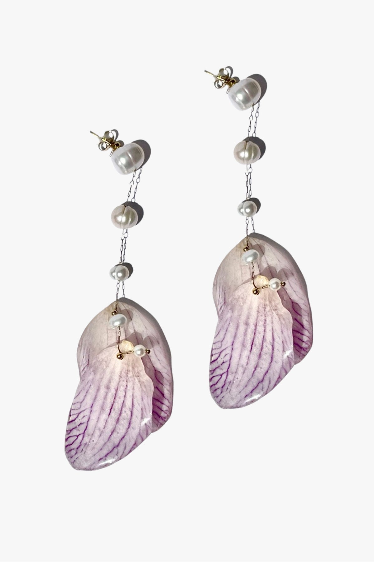 pendientes París orquídea natural perlas de agua dulce acero inoxidable