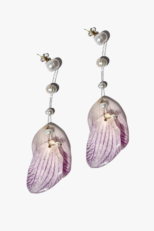 pendientes París orquídea natural perlas de agua dulce acero inoxidable