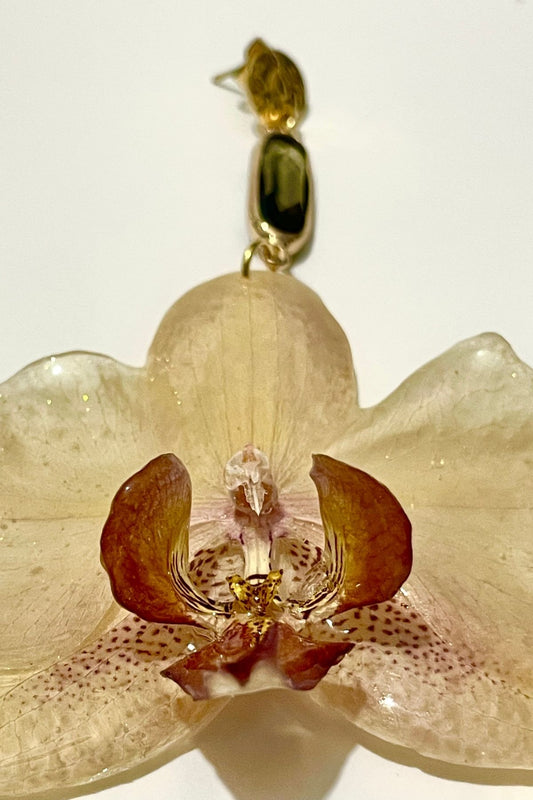 pendientes Maui orquídea natural  cristal y acero inoxidable 