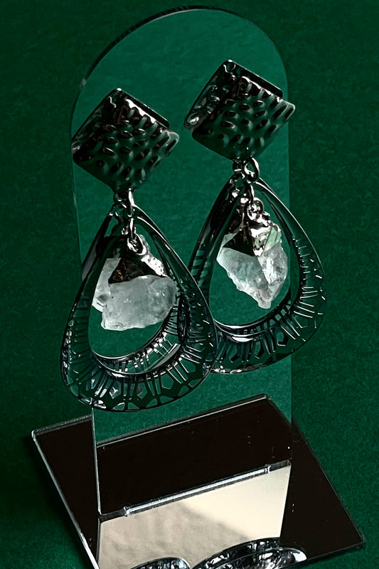 pendientes Jaipur cuarzo blanco con acero inoxidable y resina