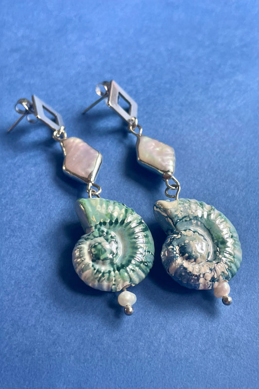 pendientes Marbella cerámica esmaltada turquesa acero inoxidable perlas agua dulce