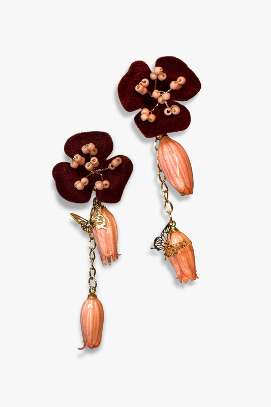 pendientes Costa Rica flores naturales granates rosa en acero inoxidable