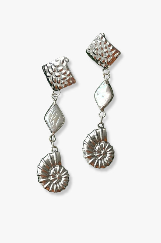 pendientes Seychelles de acero inoxidable plateado y perlas de agua dulce