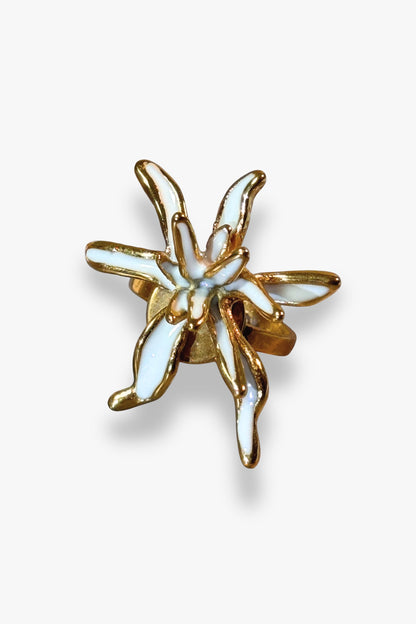 anillo ajustable Alpes en acero inoxidable dorado blanco