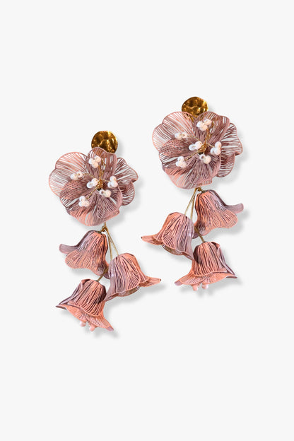 Pendientes largos Azores acero inoxidable dorado con filigrana rosa palo