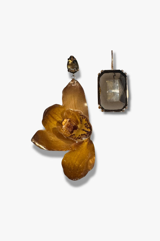 pendientes Florencia orquídea natural ambar cristal con acero inoxidable