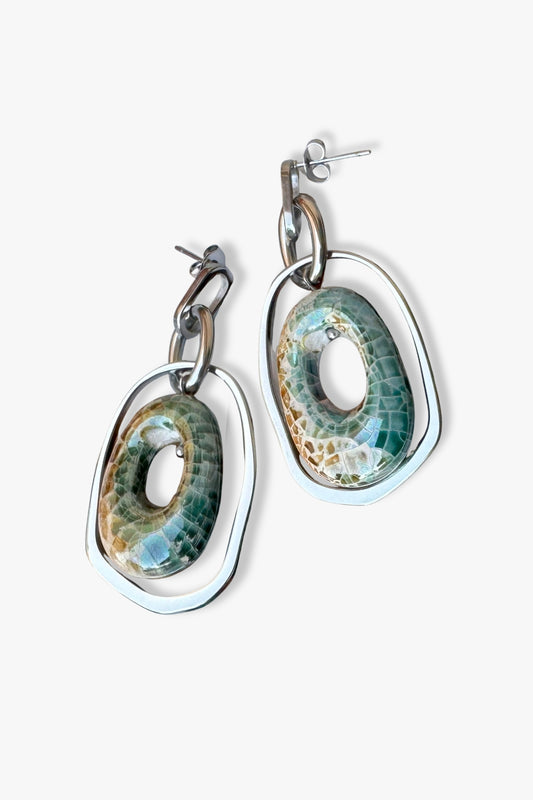 pendientes Barcelona de cerámica esmaltada y acero inoxidable plateado