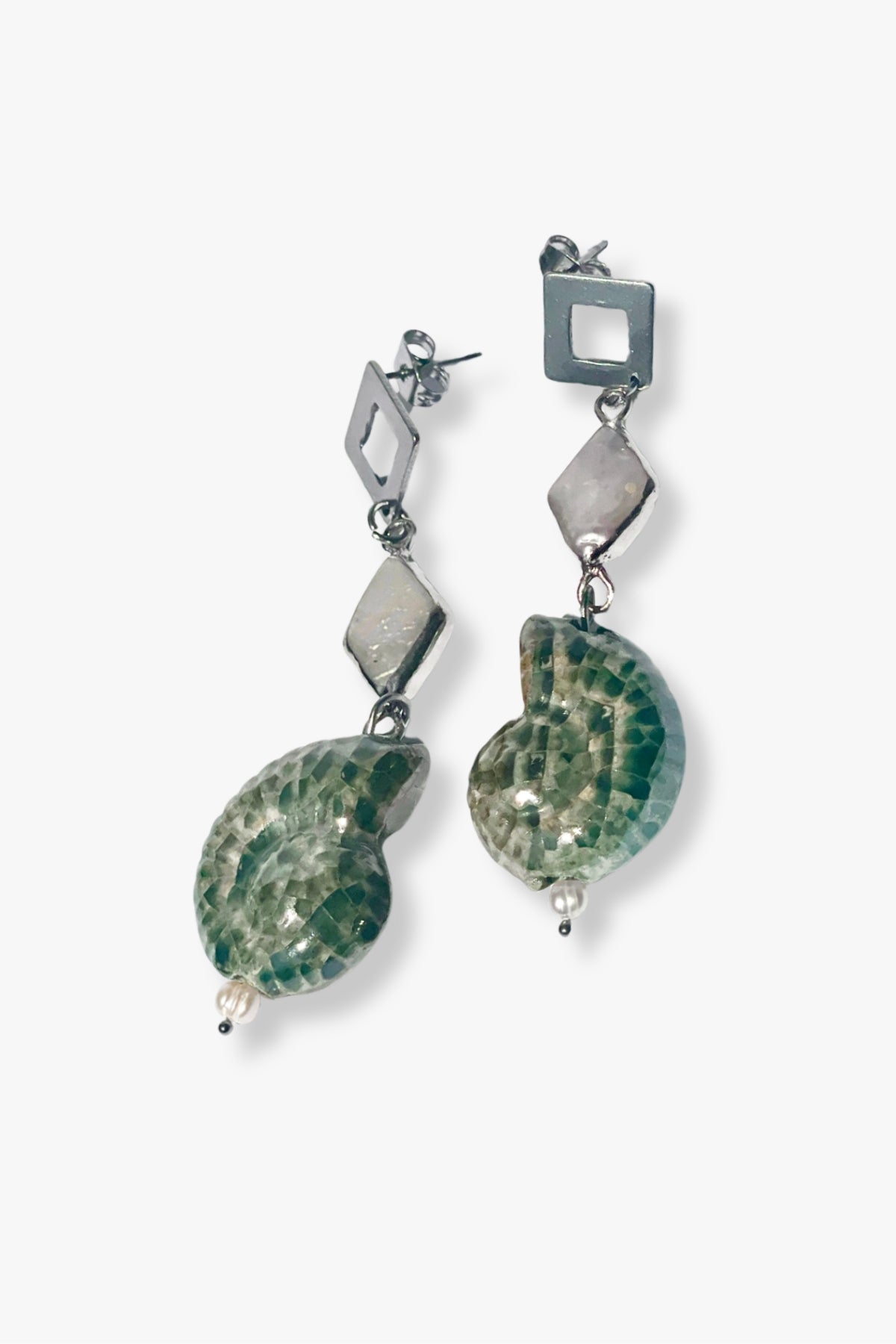 pendientes Costa Brava con cerámica esmaltada y acero inoxidable plateado