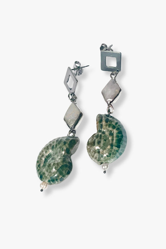 pendientes Costa Brava con cerámica esmaltada y acero inoxidable plateado