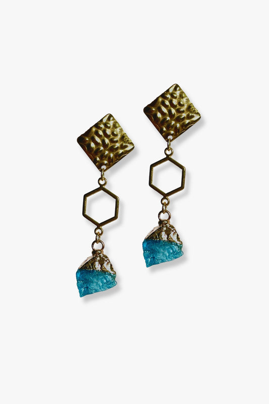 pendientes QUETTA de acero inoxidable dorado y gema turquesa