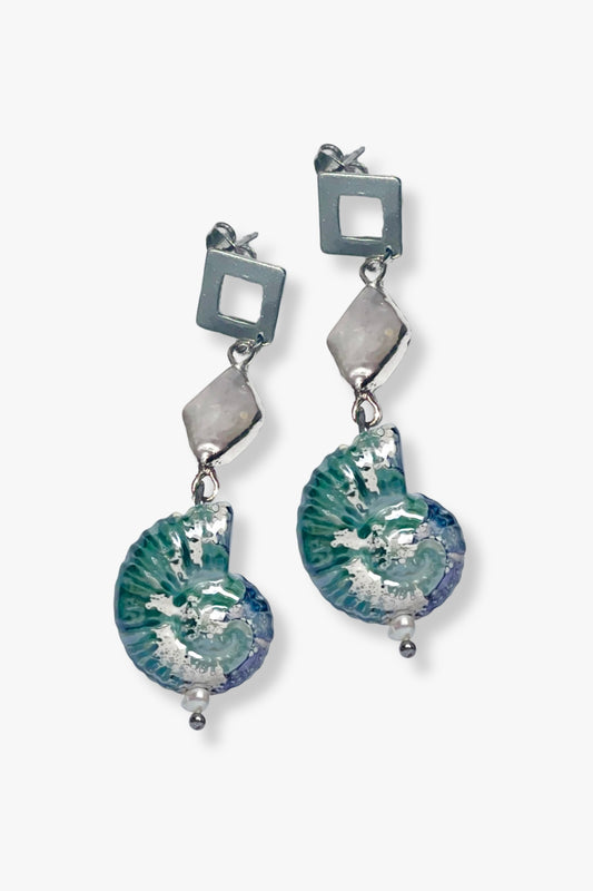 pendientes Marbella cerámica esmaltada azul turquesa verde acero inoxidable