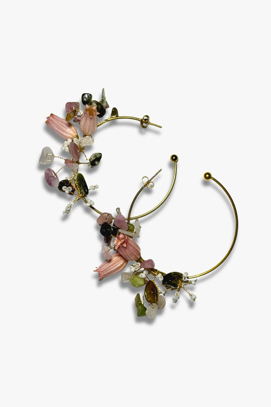 pendientes Roser de acero inoxidable dorado y piedras naturales de colores pastel