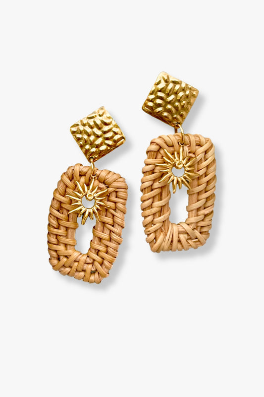 pendientes Saint Tropez de rafia y acero inoxidable dorados
