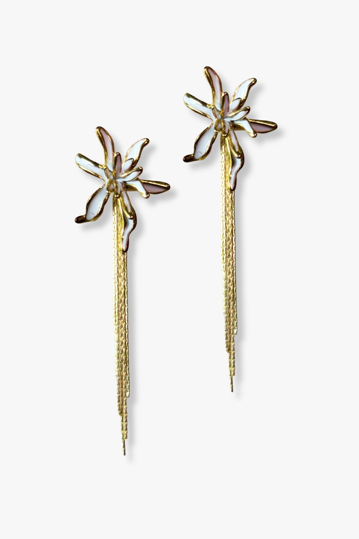 Pendientes largos Saint Moritz flor edelweiss en acero inoxidable 