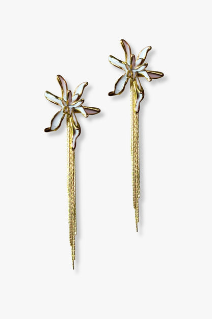 Pendientes largos Saint Moritz flor edelweiss en acero inoxidable 
